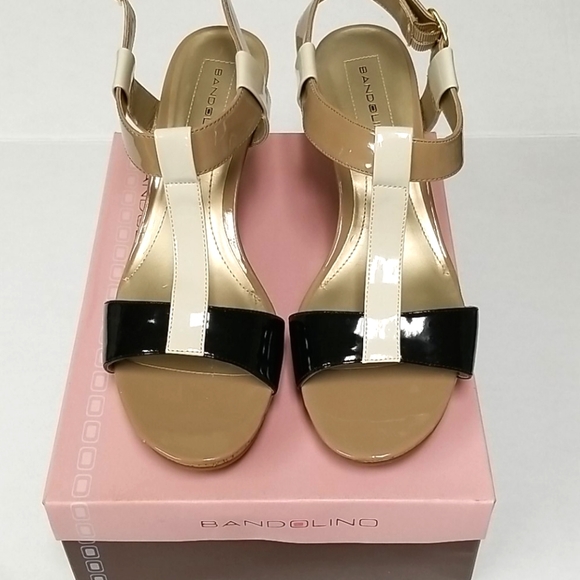 Bandolino Tan and Black Wedges - Picture 1 of 7